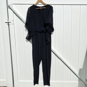 $425 Kobi Halperin Women Black Doria Ruffle Trim Draped Chiffon Jumpsuit XL